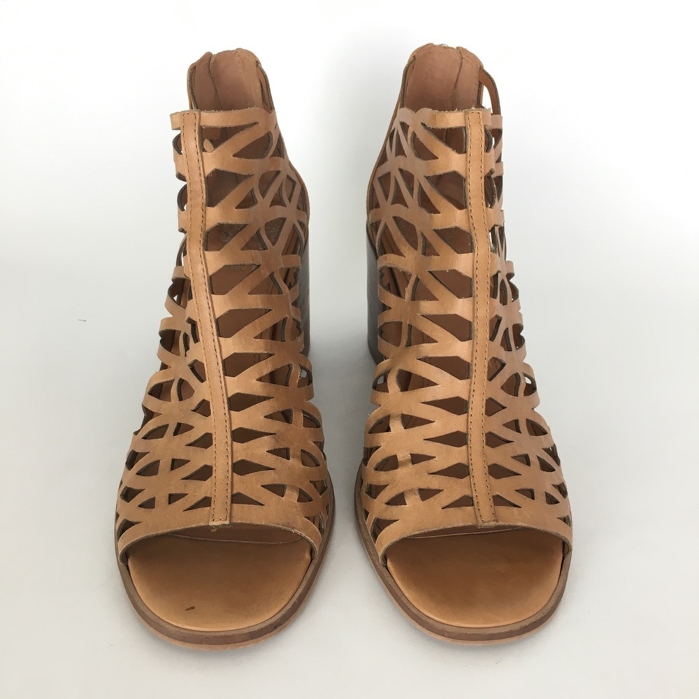 Vince Camuto Kevston Strappy Block-heel Sandals, Intricate Cutouts Brown Leather - Picture 3 of 11